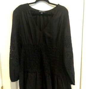 INC Black Tiered Dress with Lace Cut Out Sleeves - Size L